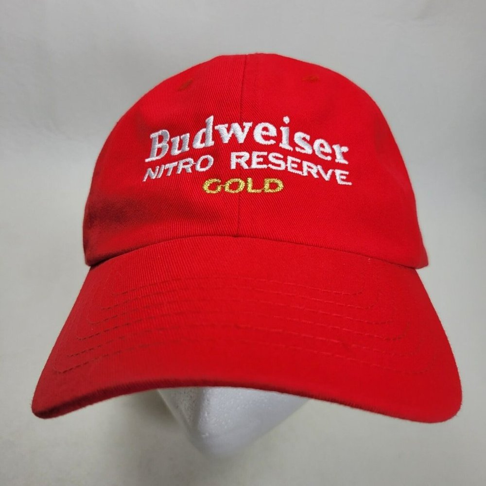 Budweiser Nitro Reserve Gold Strap Back Hat Cap Red Quake City Caps